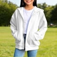 thumbnail image 5 of Girls Zip Up Hoodies, Teen Full-Zip Hooded Sweatshirt Jacket, Casual Fall Long Sleeve Solid Lightweight Outerwear with Pockets White 150, 5 of 6