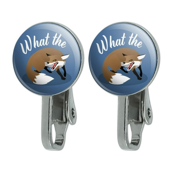 Brown Fox What The Pun Funny Novelty Clip-On Stud Earrings