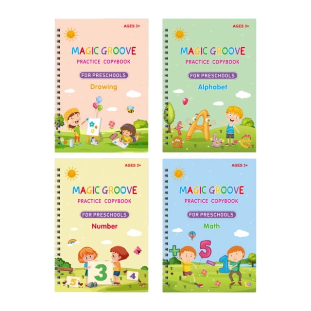 Magical Reusable Grooved Copybooks for Kids Ages 3-8 with Auto Fade Ink Pen Preschool Handwriting Practice Workbooks School Home Learning Activity Set
