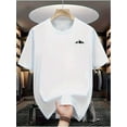 thumbnail image 2 of Camisetas de poliéster para hombre con estampado geométrico de montaña: cuello redondo informal, manga corta, tejido de punto ligeramente elástico para verano., 2 of 6