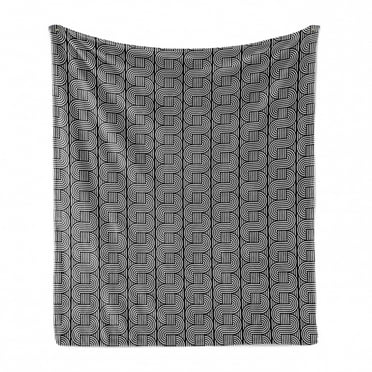 Minimalist Soft Flannel Fleece Blanket, Geometric Stripy Waving Pattern in Simplistic Overlapping Lines Modern, Cozy Plush for Indoor and Outdoor Use, 50" x 60", Charcoal Grey White, by Ambesonne