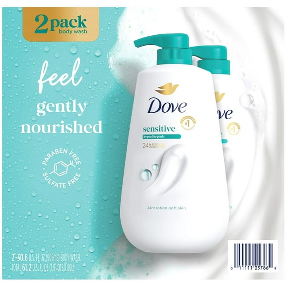 Dove Sensitive Skin Body Wash with Pump, 30.6 Fluid Ounce (Pack of 2)