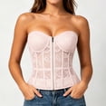 thumbnail image 2 of LEAVINGSUO Corset Tops for Women Vintage Strapless Lace Shaping Top Sheer Floral Mesh Hook Front Boned Slim Waist Bustier Club Daily Outfit Pink S, 2 of 5