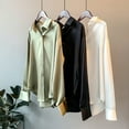 thumbnail image 3 of Chemise Boutonnée Style Décontracté pour Femmes Voyage Randonnée Travail Réunion Polyester Blouse à Revers Manches Longues Vêtements Vêtements Champagne Abricot P, 3 of 8
