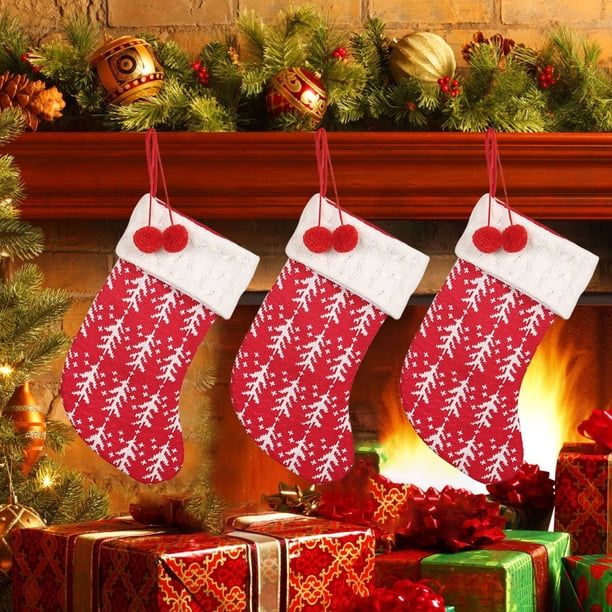 Christmas Stockings Red Knitted Polyester Holiday Decoration | Woolen Socks for Fireplace & Tree | Soft Durable Hanging Loop | Ample Storage | Classic Festive Room Décor | Long-Lasting Use