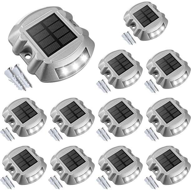 Luces solares para terraza, entrada, muelle, paquete de 12 luces LED IP67 impermeables para exteriores, luces de advertencia para escalones, para entrada, acera, jardín, camino, patio