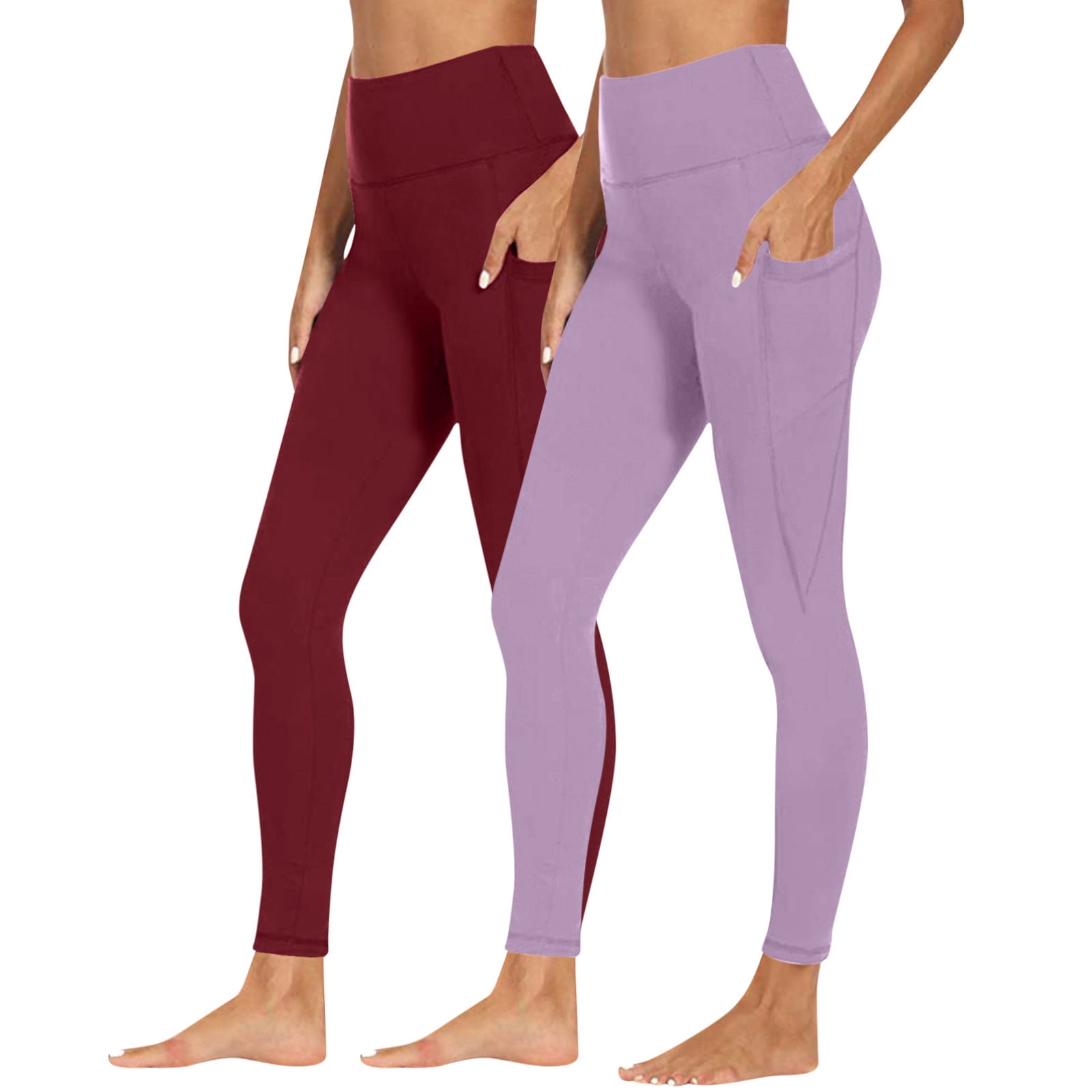 Ruimatai 2-Pack Womens Leggings with Side Pockets, Women's High Waisted Yoga Pants Tummy Control Shaping Workout Running 2PCS