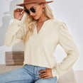 thumbnail image 6 of IROINNID Women's Long Sleeve V-Neck Shirts Comfy Solid V-Neck Long Sleeve Loose T-shirt Top,White, 6 of 6