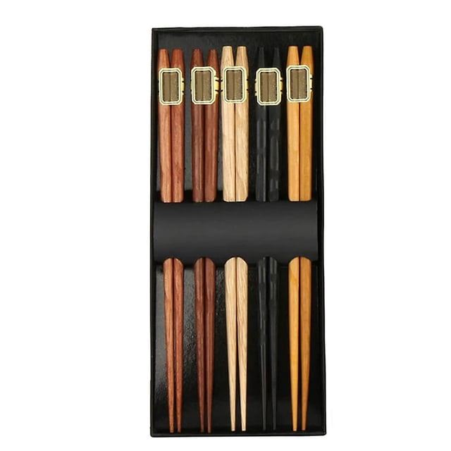 Palillos chinos reutilizables de 5 pares de colores surtidos, perfectos para comida asiática, juego de palillos chinos de bambú de 8,86 pulgadas/23 cm, diseño antideslizante, madera de alta calidad