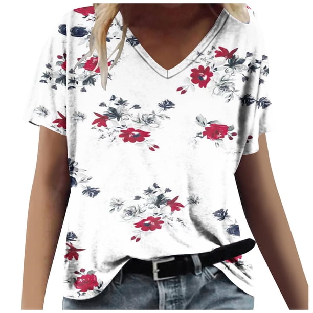 Camisetas de Manga Corta para las Mujeres con Cuello en V, Camiseta de Verano Casual para el Hogar Y el Uso Diario