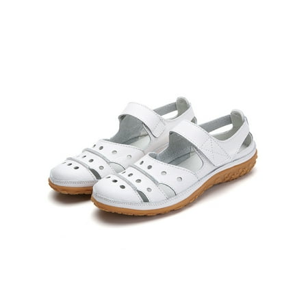 

Sanviglor Ladies Flat Sandal Beach Casual Shoes Hollow Out Sandals Work Breathable Lightweight Flats Nonslip Summer Nurse Shoe White 8.5