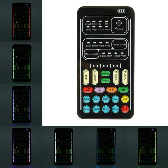 Portable Voice Changer with 8 Sound Changes, Mini Live Sound Card Cool Lights Sound Board for Mobile Phone, Computer, and Games