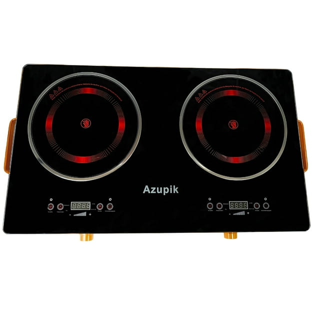 Parrilla Eléctrica de inducción con vidrio templado, 2 quemadores, Acero Inoxidable Con superficie Antiadherente 1800W F82-1