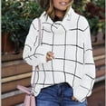 thumbnail image 2 of NAYTOAO Women Fall Pullover Sweater Turtleneck Plaid Long Sleeve Loose Casual Chunky Checked Knit Winter Sweaters Jumper Tops White M, 2 of 5