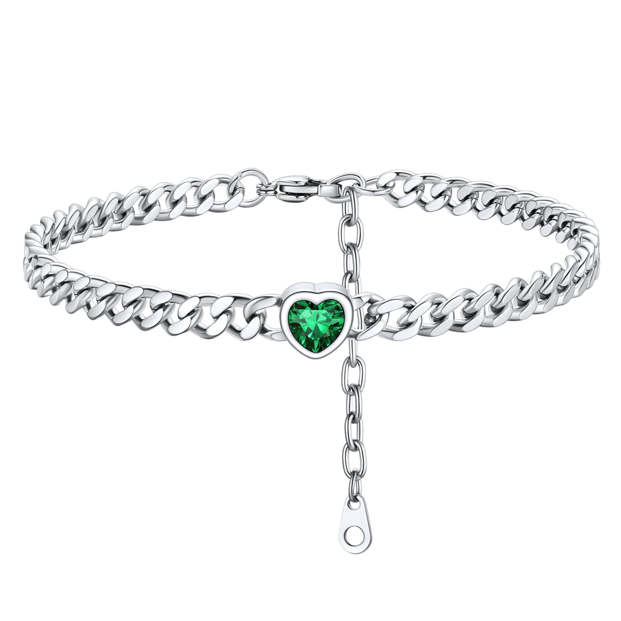 ChainsHouse Heart Shaped Birthstone Ankle Bracelets for Women Silver Waterproof Anklets Stainless Steel Jewelry Gift, May