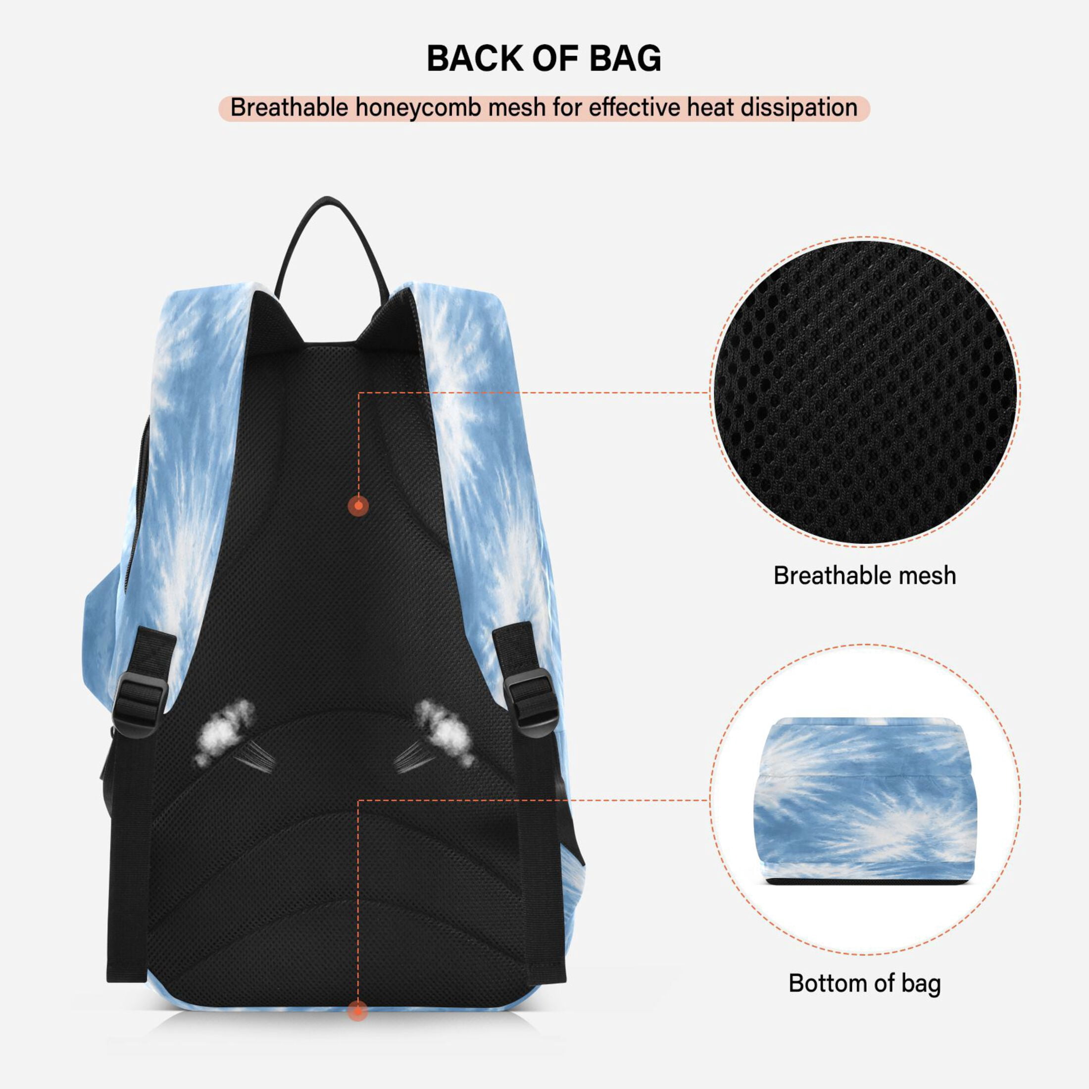 2 Racquet Holder Tennis Backpack Tennis Racket Covers Gym Bags Warm Blue Tie-dye Pattern