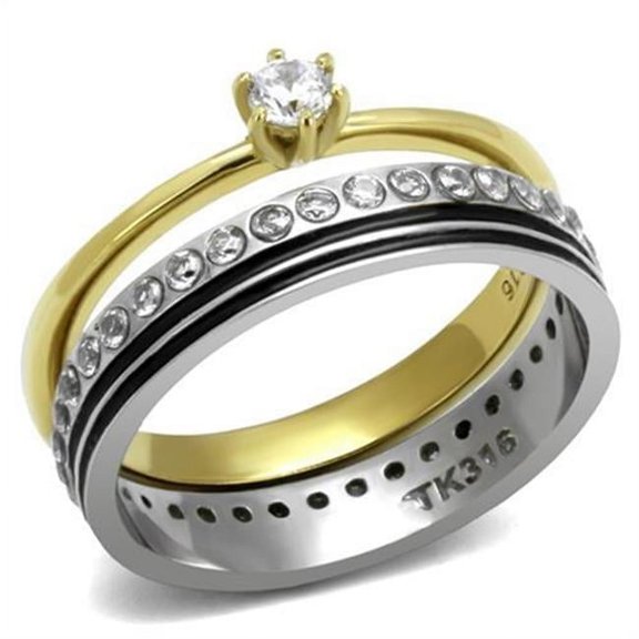 Alamode TK3108-6 Women Two-Tone IP Gold Stainless Steel Ring with AAA Grade CZ in Clear - Size 6