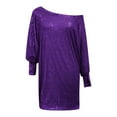 thumbnail image 4 of MDUKONU Women's Sequin Off The Shoulder Balloon Sleeve Dress - Women's Sparkle Going Out Party Dress Purple XL, 4 of 4