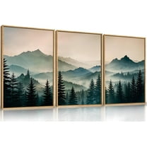 Mountain Woodcut Nature d Canvas Wall Art Set,Vintage Pine Tree Wall Decor, Country Wilderness Forest Wall Painting,Modern Navy blue Art Prints for Living Room,Bedroom,Farmhouse - 24"x36"x3