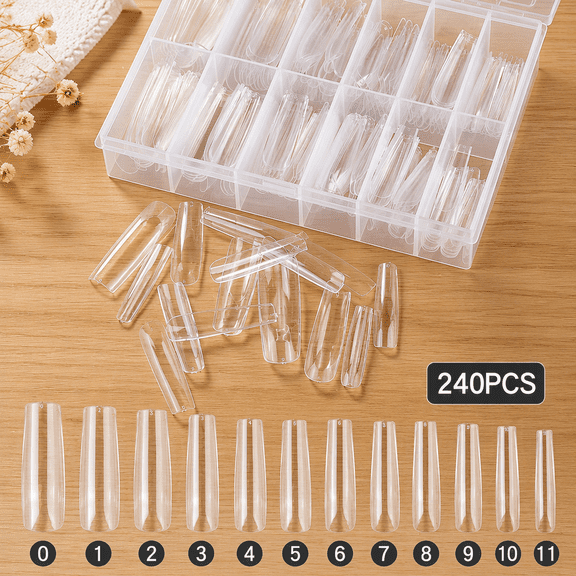 240Pcs Square Gel Nail Tips | No C Curve Long Press on Nails Full Cover Straight for Nails Extension Home DIY Salon 12 Sizes