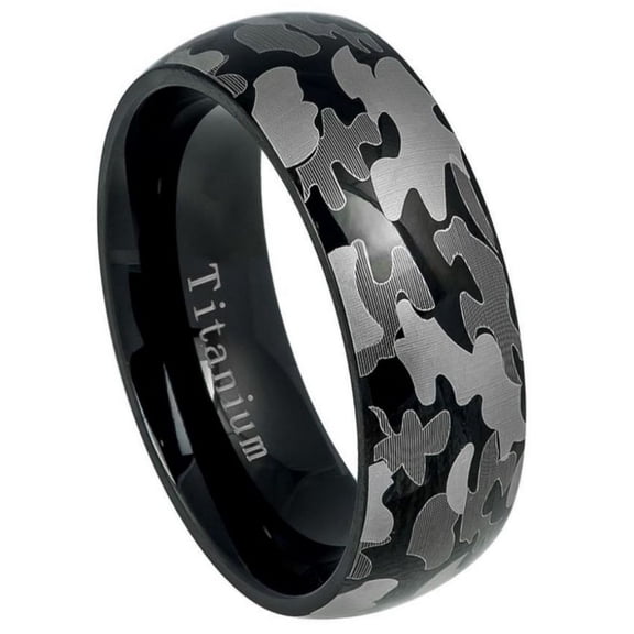 8mm Titanium Band High High Polished Military Army Gray Camouflage Design Wedding Band Ring Men Or Ladies