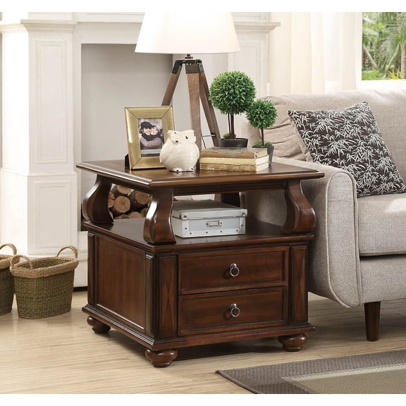Miekor Furniture Walnut 2-Drawer End Table 9058