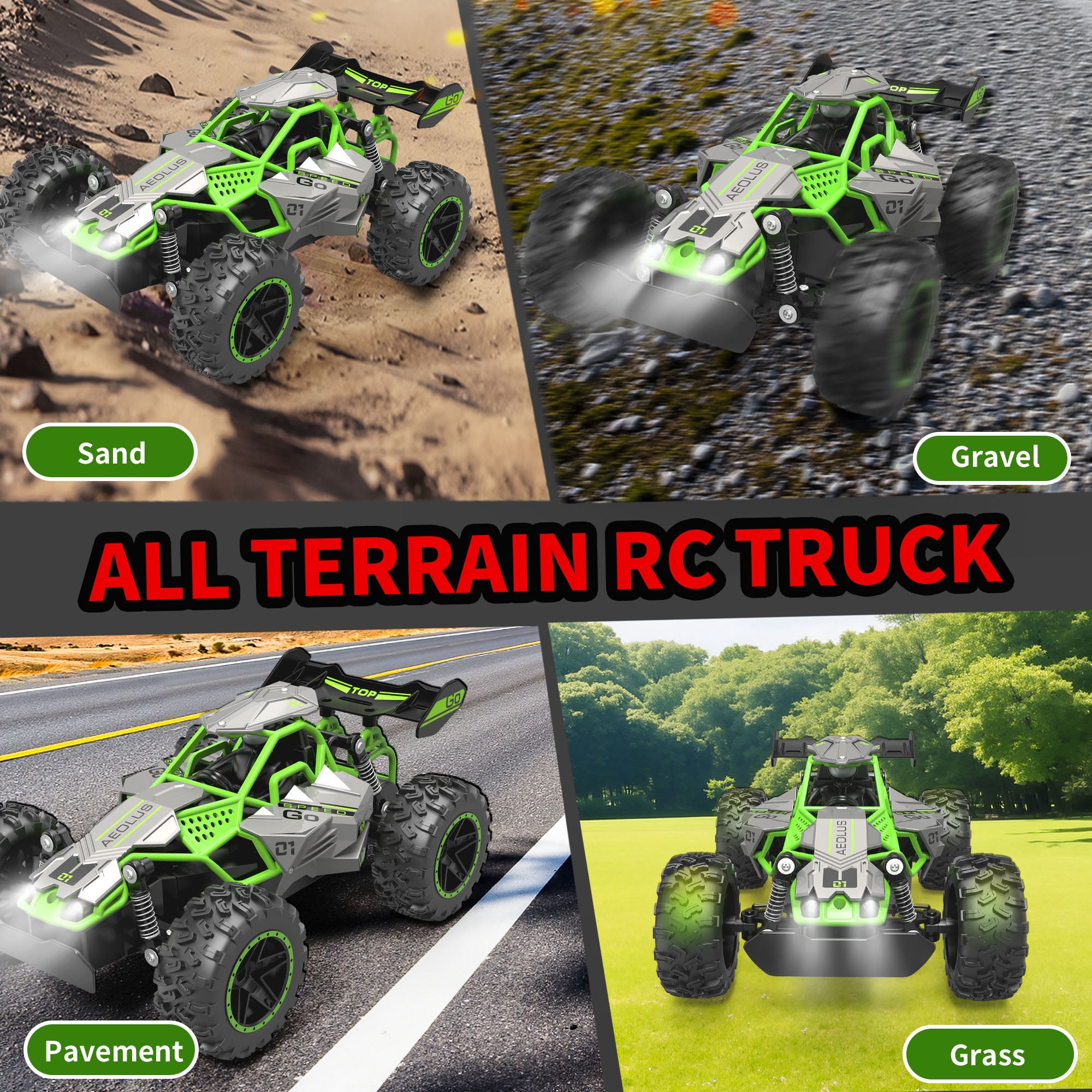 UUGEE Remote Control Car, 2.4GHz High Speed RC Cars Toys, 15MPH RC Truck Off Road with LED Headlight,Christmas Birthday Gifts for 8 11 Year Old Boys Kids,Green