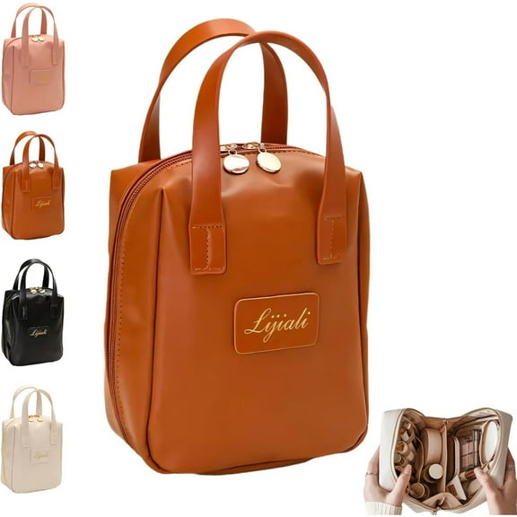 Cosmetic Bag Makeup Bag Large Capacity Travel Organizer for Women Portable PU Makeup Storage with Divider and Handle for Easy Carrying