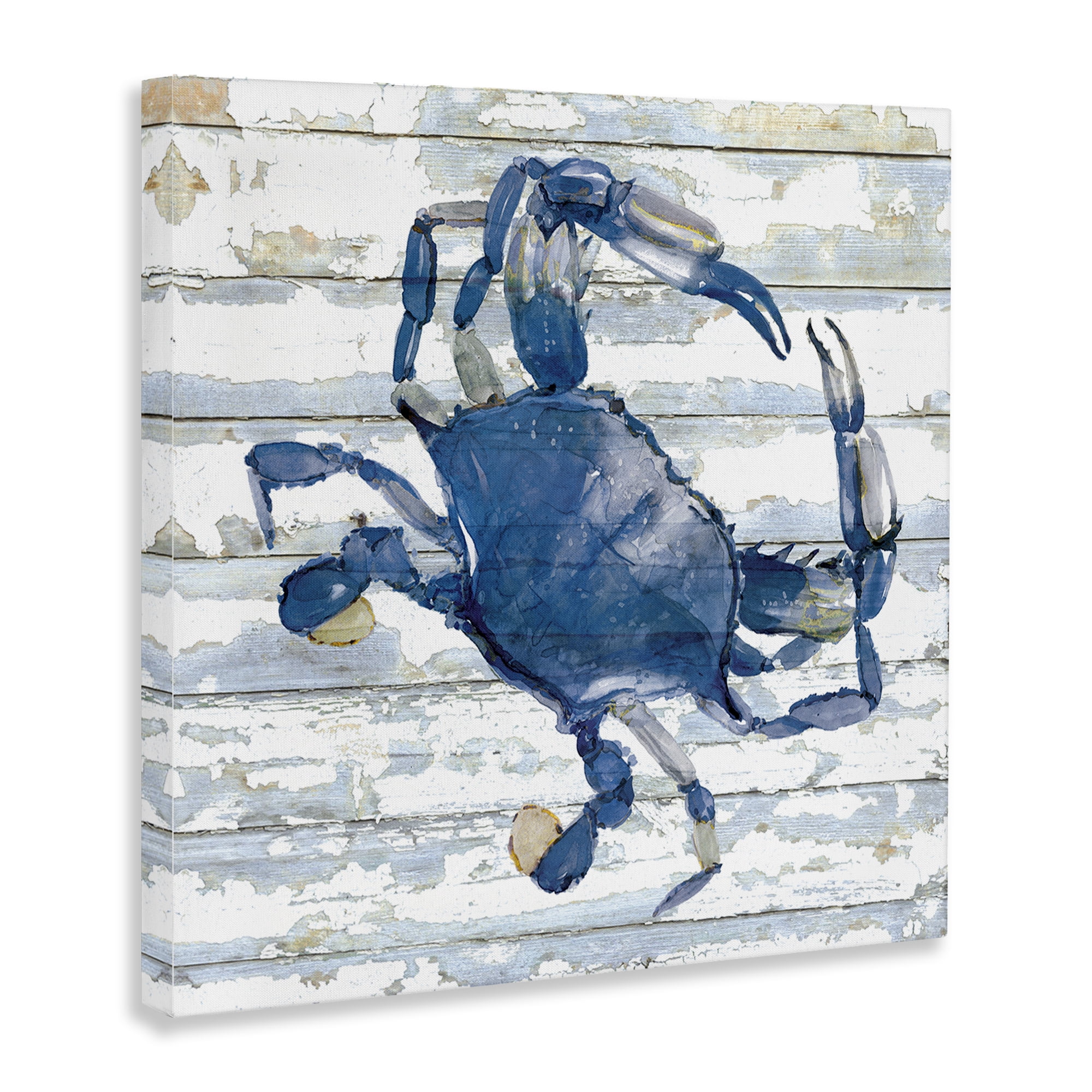 Stupell Industries Blue Crab on Distressed Animals Painting Wrapped Canvas Art Print Wall Art, 24 x 24