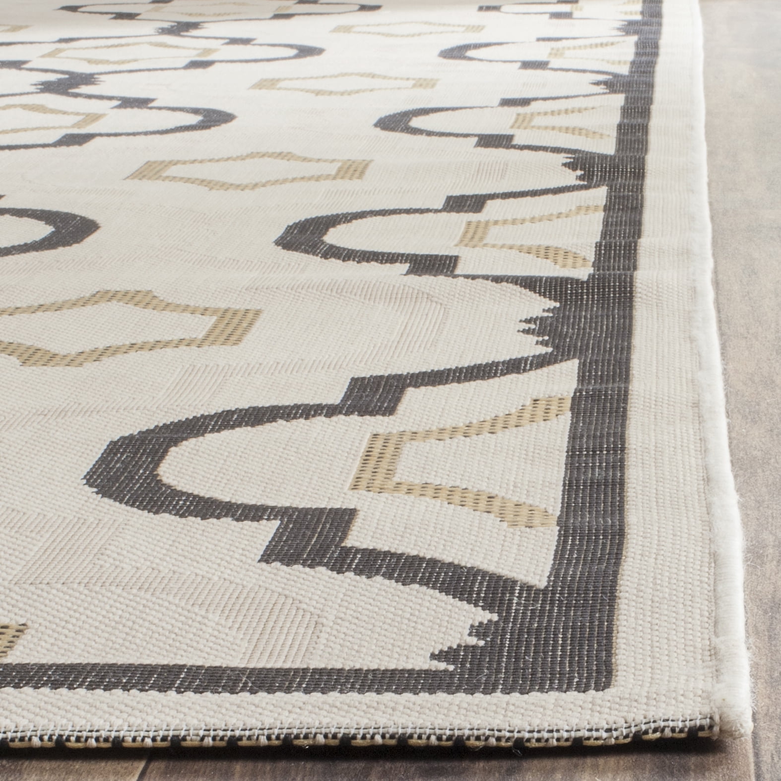 Safavieh Courtyard Bayon Geometric Indoor/Outdoor Runner Rug, Beige/Black, 2'3" x 12'
