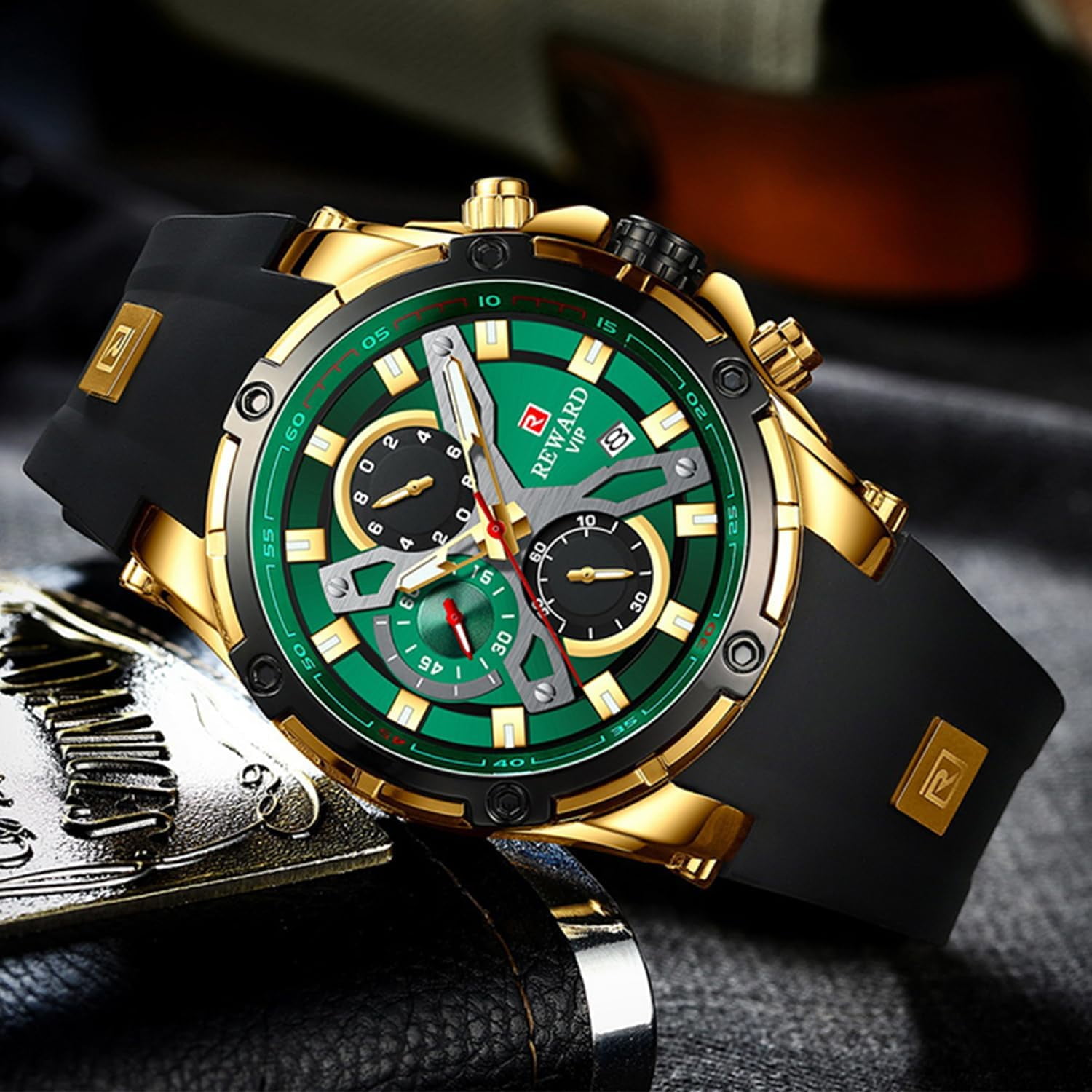 Men's Watch Fashion Tonneau Wrist Watches (Chronograph/Waterproof/Luminous/Calendar) Silicon Strap Quartz Watch for Men