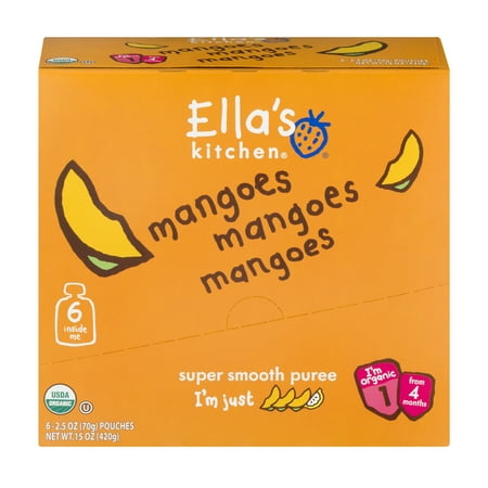 Ella's Kitchen Organic Baby Food Mangoes Mangoes Mangoes Super Smooth Puree, 6 Pack