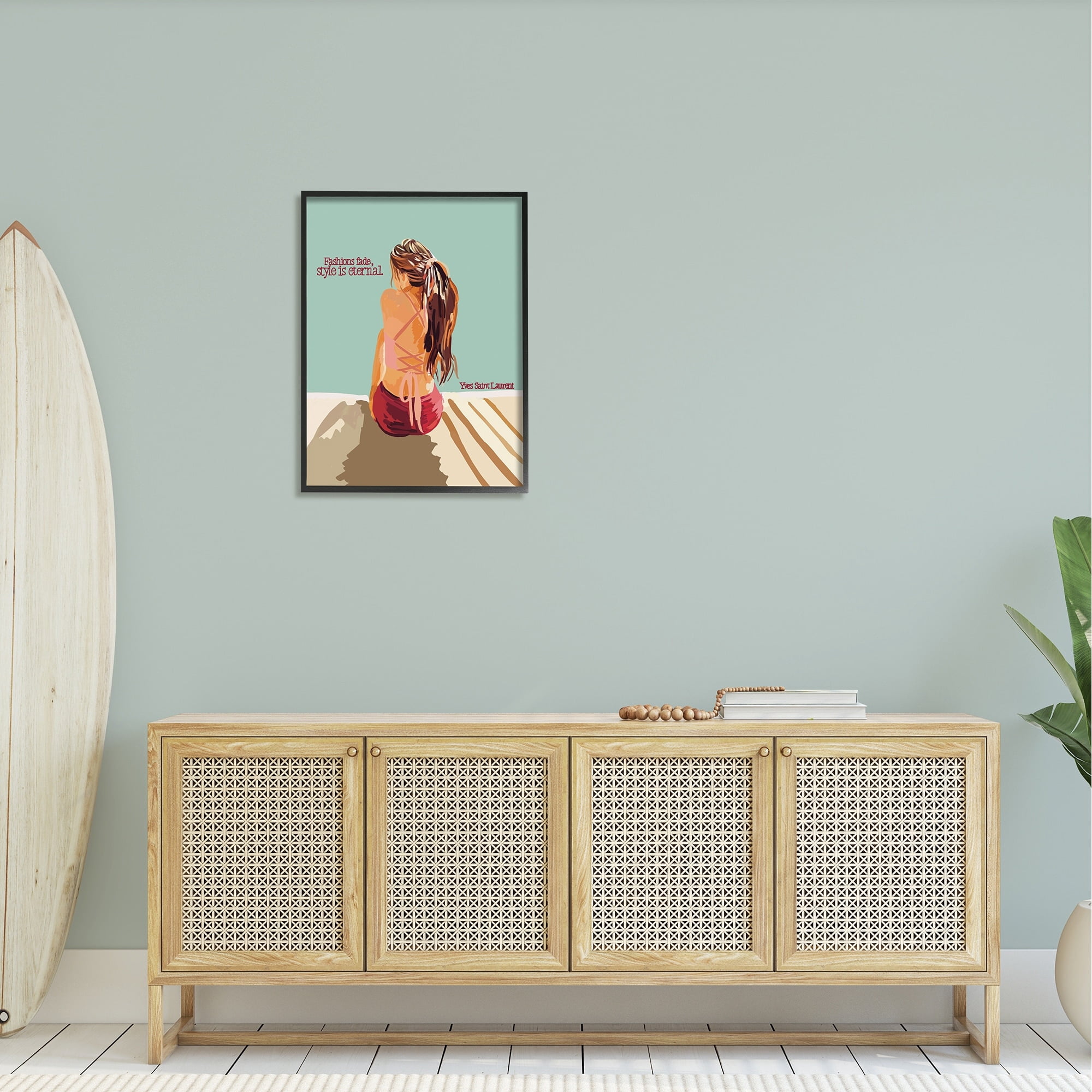 Stupell Industries Style is Eternal Motivating Fashion Quote Beach Woman Graphic Art Black Framed Art Print Wall Art, Design by Amelia Noyes