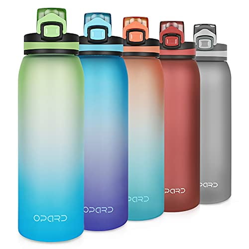 Opard Sports Water Bottle 900ml BPA Free Non-Toxic Tritan Plastic Drinking Bottle with Leak Proof Flip Top Lid for Gym Yoga Fitness Camping 