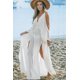 thumbnail image 3 of ABPHQTO Vestido maxi blanco con hombros descubiertos y abertura lateral con cuello en V profundo para mujer, 3 of 5