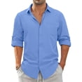 thumbnail image 3 of GENTS BLISS Men Linen Shirts Long Sleeve Button Down Shirts for Men Roll-up Solid Shirts with Pocket, 3 of 14