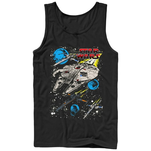 Men's Star Wars The Force Awakens Classic Millennium Falcon and X-Wing Tank Top Black Medium