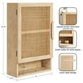 thumbnail image 3 of Kate and Laurel Ori Transitional Cane Wall Cabinet with Door, 15 x 7 x 24, Natural Wood, Decorative Rattan Over the Toilet Cabinet with Two Shelves and Bonus Storage Cubby, 3 of 11