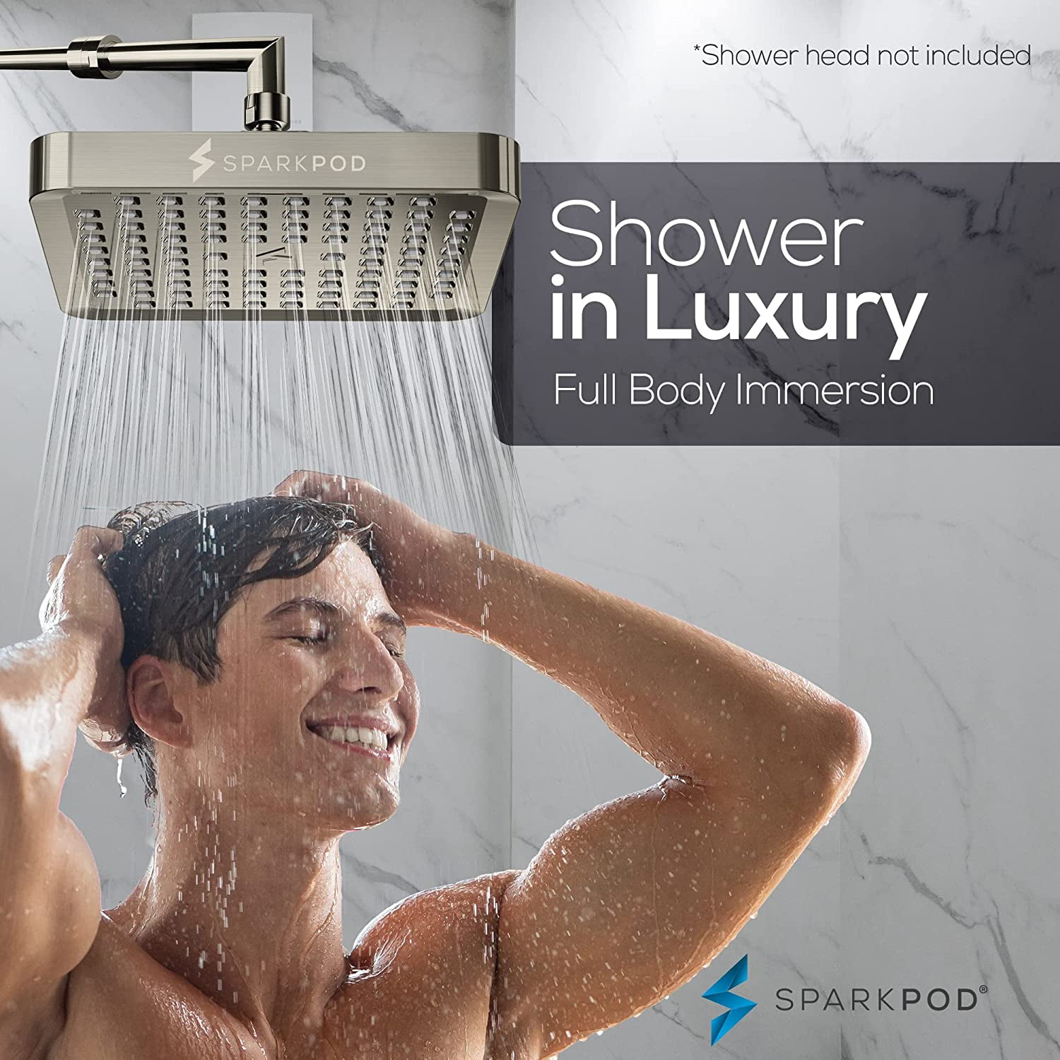 SparkPod High Pressure Rainfall Shower Head, Easy Install, Energy Saving (6 inch Square, Brushed Nickel)