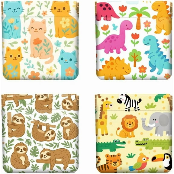 4Pcs Small Leather Squeeze Coin Purse for Women-animals and plants Pattern Waterproof Durable Change Pouch Mini Money WalletBest Gift for Adult Girls colorful