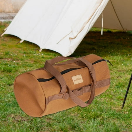 Tent Peg Nails Bag Tent Stakes Storage Bag Durable Utility Tote Bag Pockets Tent Rod Bag Large Capacity Bags for Beach Hiking Work Picnic Brown
