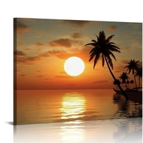 Creowell Sunset Coconut Palm Trees Canvas Wall Art Palm Trees on the small island Tropical Scenery Nature Canvas prints Pictures for Living Room Office Wall Decor Artwork 20x16 in/16x12 in