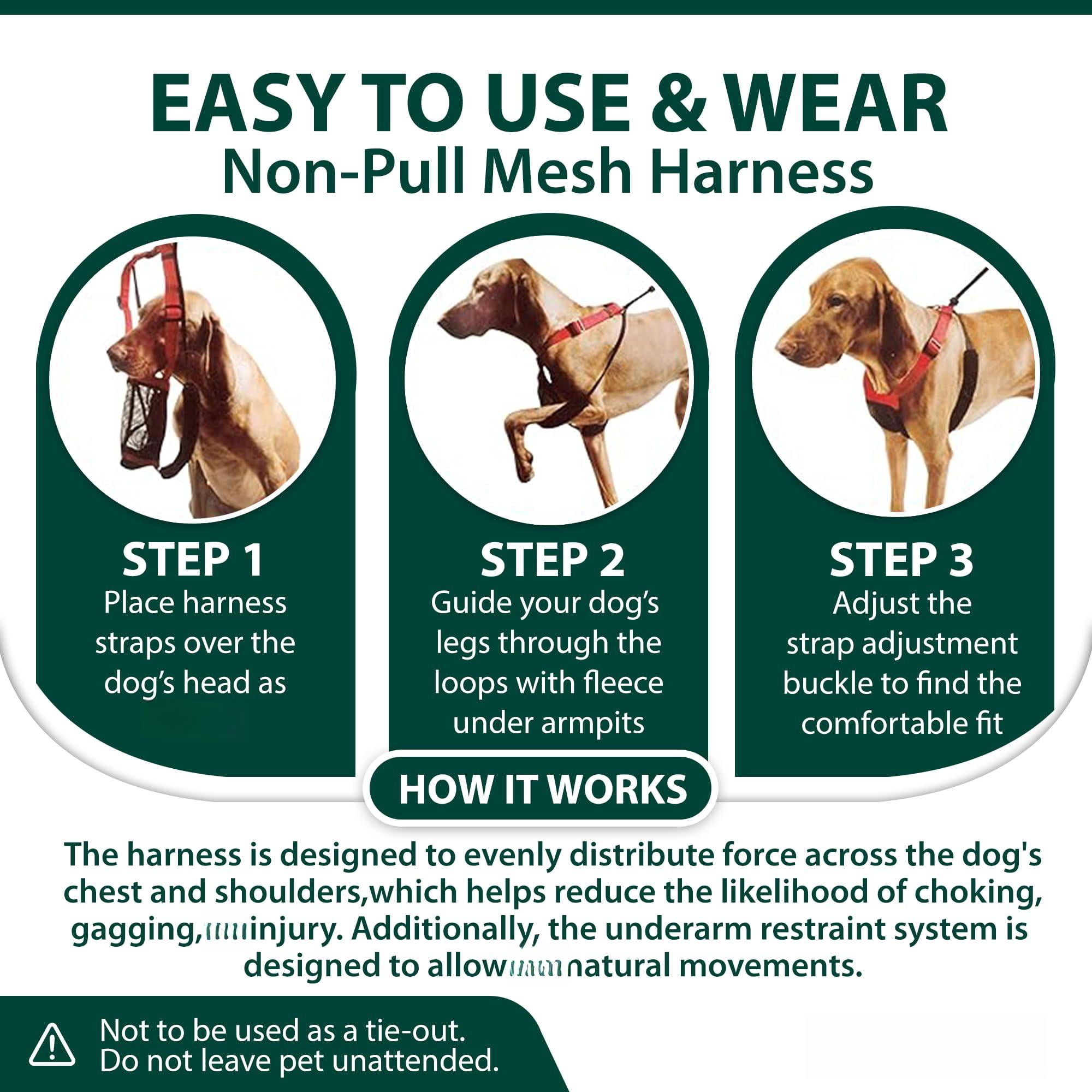 No Pull Dog Harness  Durable Nylon Mesh For Large Dogs Choke Design Padded Restraint Sleeves Adjustable Fit Easy On/off Large/xl Extra Breeds Black