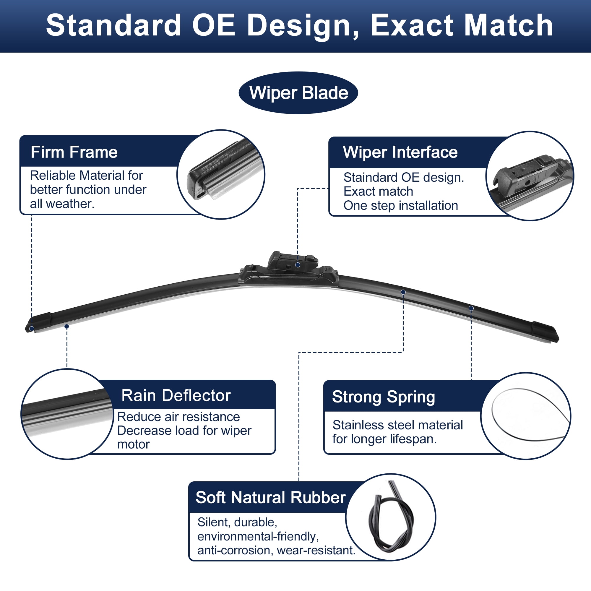Unique Bargains 2pcs 24"+19" Silicone Front Windshield Wiper Blade for Honda Civic 2021-2022 Top-Lock / Push Button Black