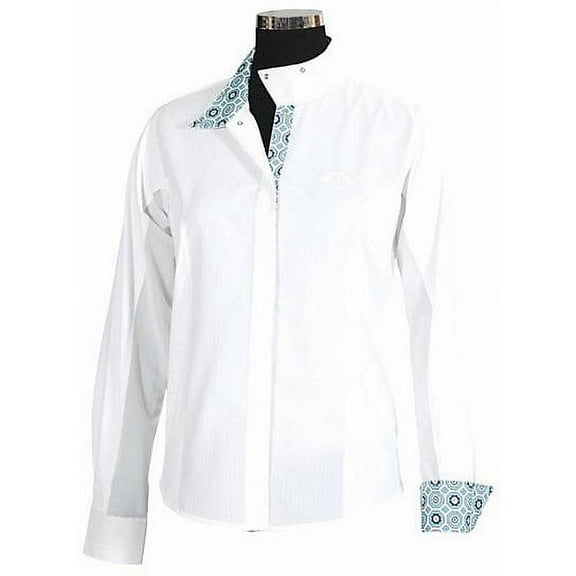 Equine Couture Children's Kelsey Long Sleeve Show Shirt 8 White/Aqua