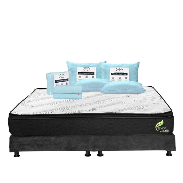 Colchón King Size Restonic Enzo + Box + 2 Almohadas + Sábanas Trinity