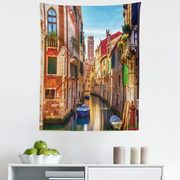 Italy Tapestry, Venice Cityscape Narrow Water Canal Building Traditional Old Buildings Heritage, Fabric Wall Hanging Decor for Bedroom Living Room Dorm, 5 Sizes, Multicolor, by Ambesonne