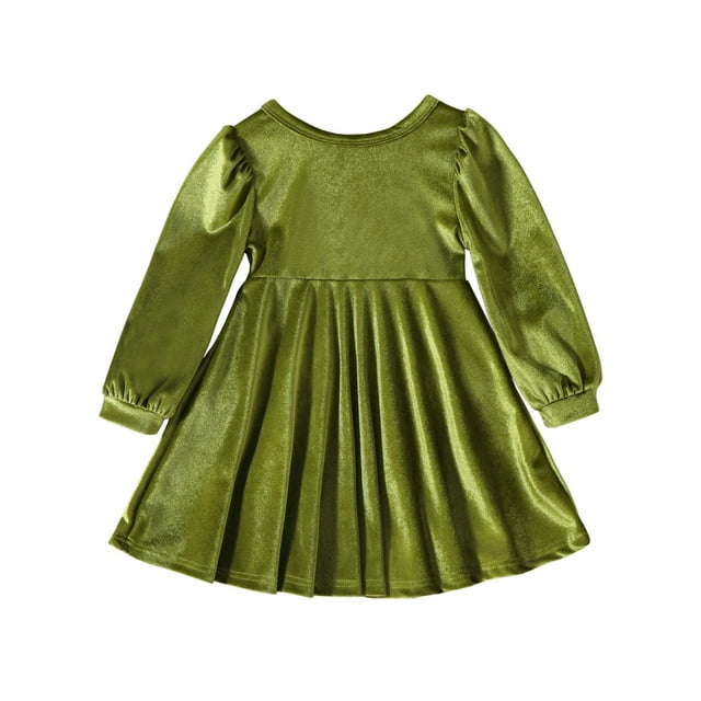Robe en Velours pour Tout-Petites Filles avec Nœuds, Dos Découpé, Manches Longues Bouffantes, Col Rond, Automne Hiver, Robe de Fête Formelle (9 Mois, Vert)