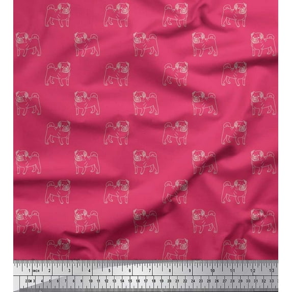 Soimoi Japan Crepe Satin Fabric Pug Dog Print Fabric by The Yard 42 Inch Wide