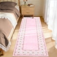 thumbnail image 2 of Garvee 2'x6' Washable Runner Rug Modern Bordered Rug Floral Rug Non Slip Bedroom Runner for Laundry Room Kitchen, Pink, 2 of 8
